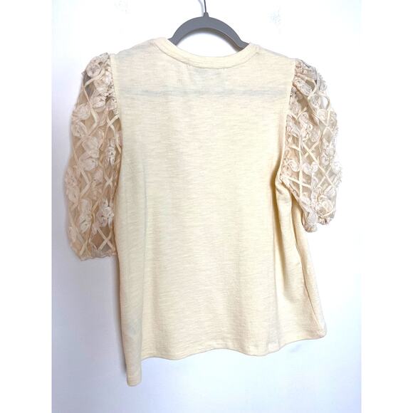 English Factory Womens Cream Puff Sleeve Rosette Blouse Size Small Coquette - Picture 2 of 6